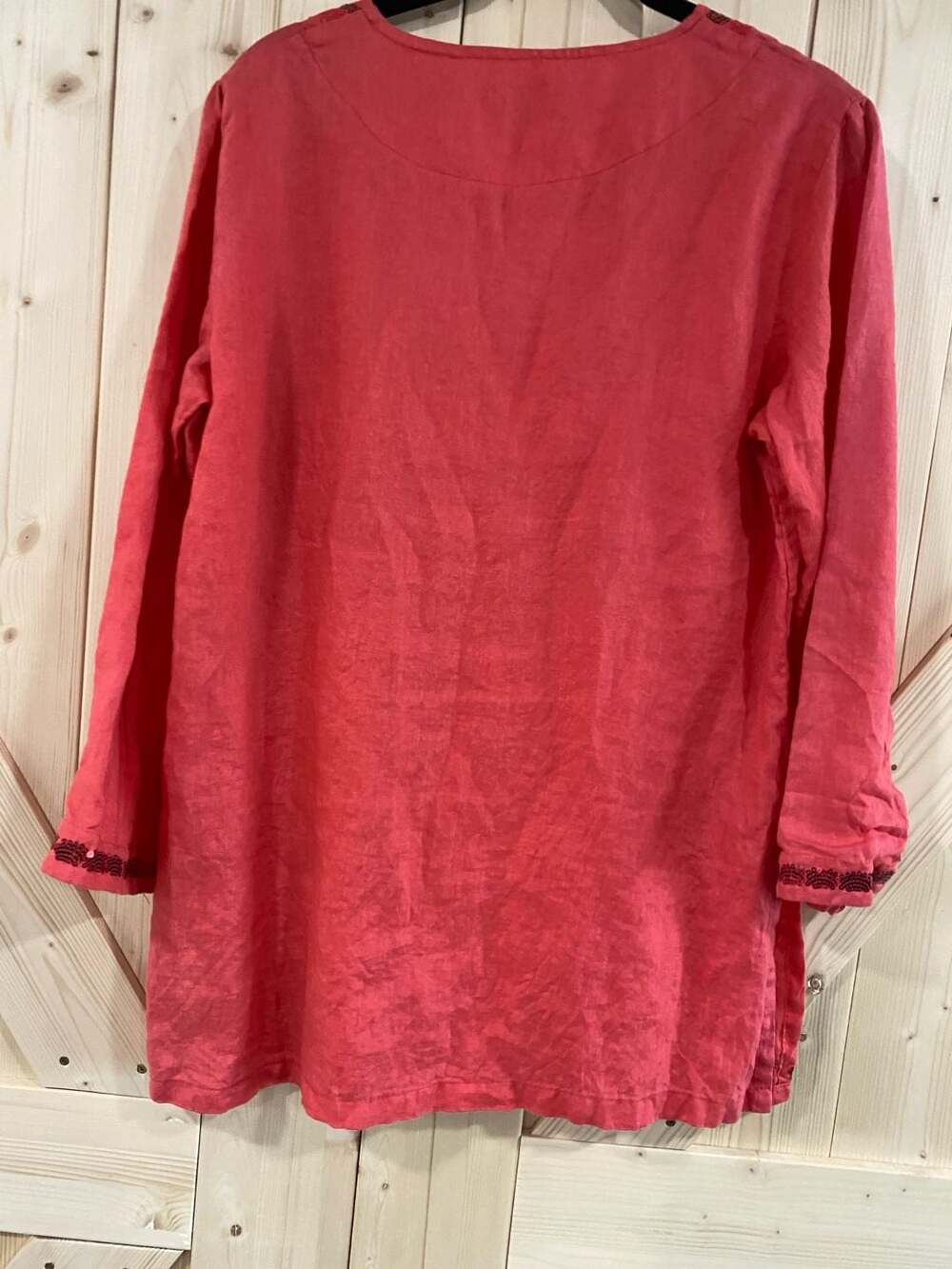 Lulu-B Top Size S Pink Linen Sequin Trim 3/4 Sleeve V-Neck Popover Blouse - Picture 6 of 9
